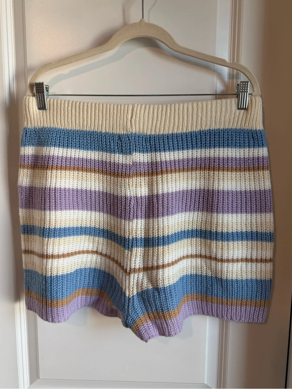 Fashion Nova High-Waist Knit Stripe Shorts in Cream, Lavender & Blue